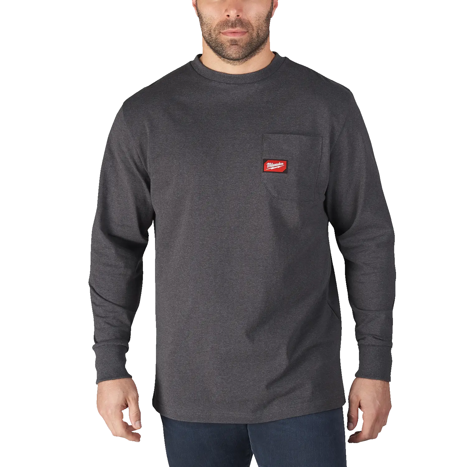 T-shirt roboczy z długim rękawem i kieszonką na klatce piersiowej – Szary